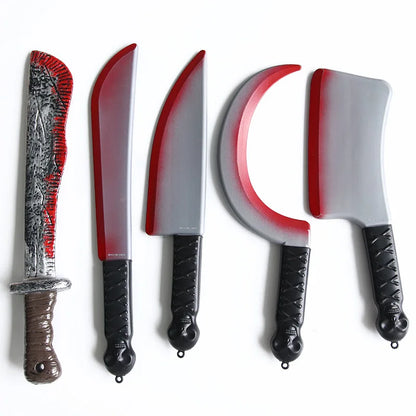 Halloween Bloody Knife DIY Party Decoration Sharp Plastic Toy Simulation Kitchen Knife Tricky Props Curved Knife Halloween Props