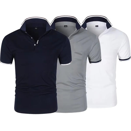 Men’s Summer Polo Shirt – Short Sleeve Contrast‑Color Casual Streetwear Collar Top