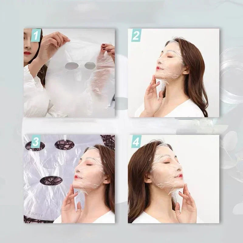 100pcs Plastic Film Full Face Mask Wraps