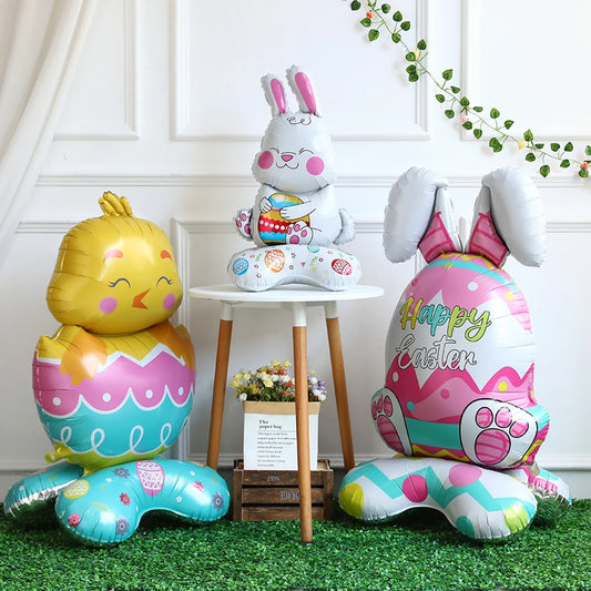 Easter Bunny & Chick Foil Balloon – Cute Standing Rabbit, Egg & Carrot Helium Balloon for Kids’ Party Decor