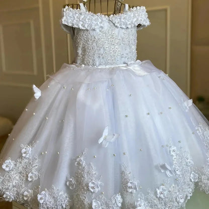 Custom Pink &amp; Purple 3D Floral Flower Girl Dress (Wedding · First Christmas · Birthday Party · Cap Sleeves)