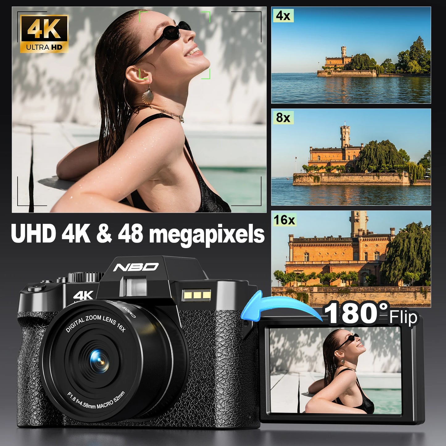 NBD 4K Vlog Camera – 48MP, 3" Flip Screen