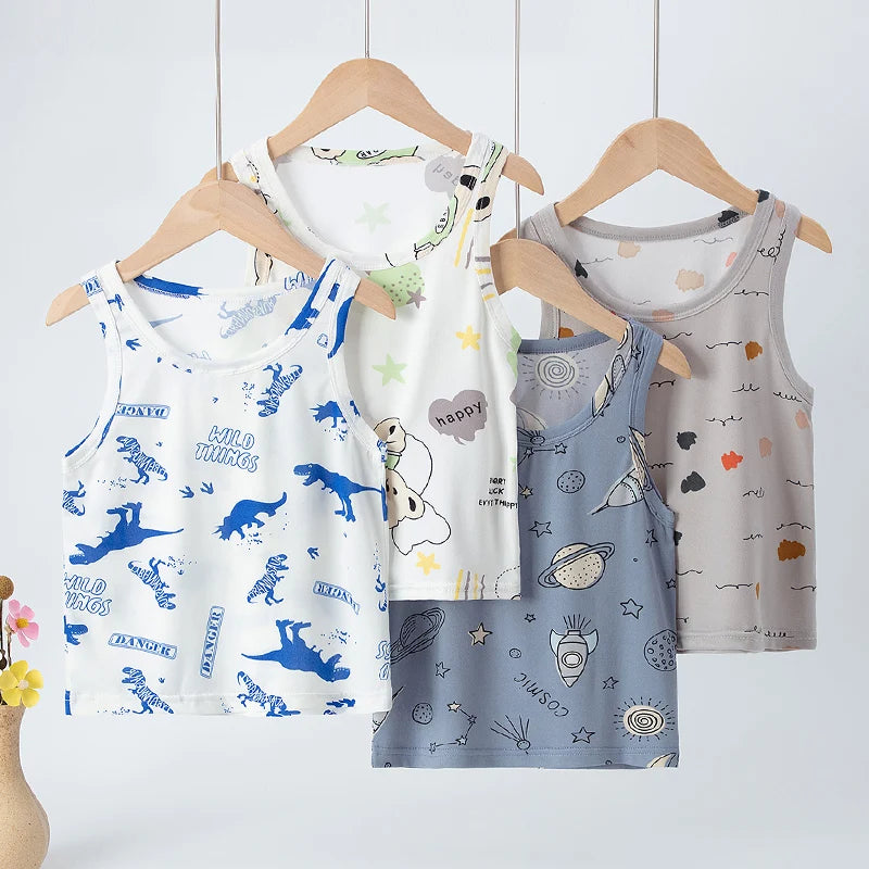 4-Pcs Children's Four Seasons Multi-color Mix And Match Vest Boy Leisure Sports Shirt Running Training T Comfortable And Versati