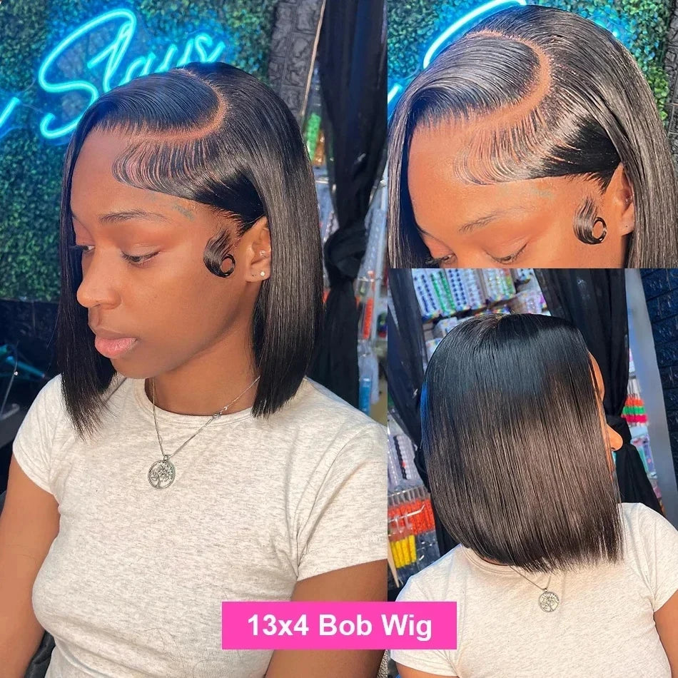 High‑Density Straight 13×4 Lace Frontal Bob Wig (Virgin Brazilian Human Hair)