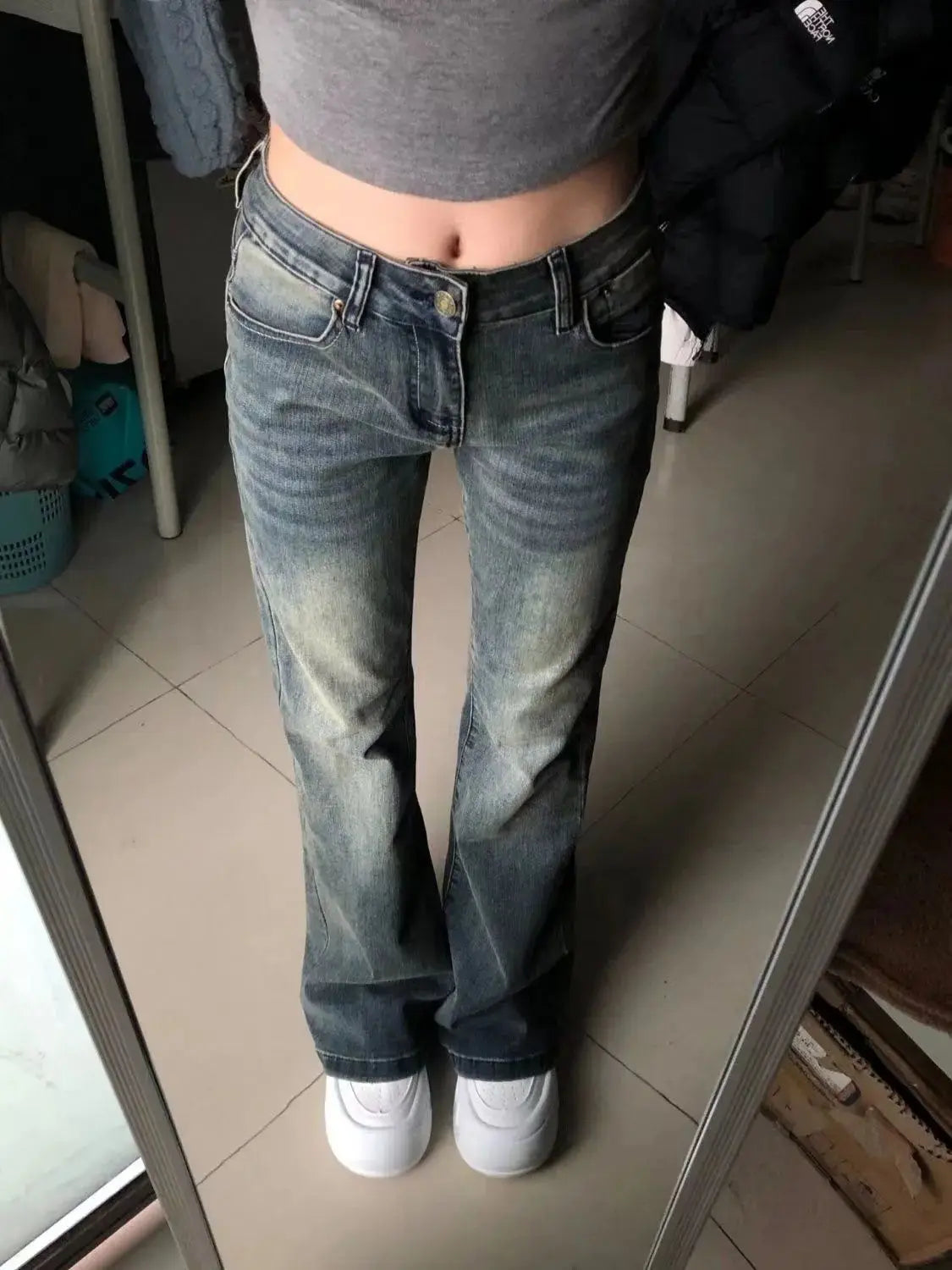 Vintage Washed High Waist Bell Bottom Jeans