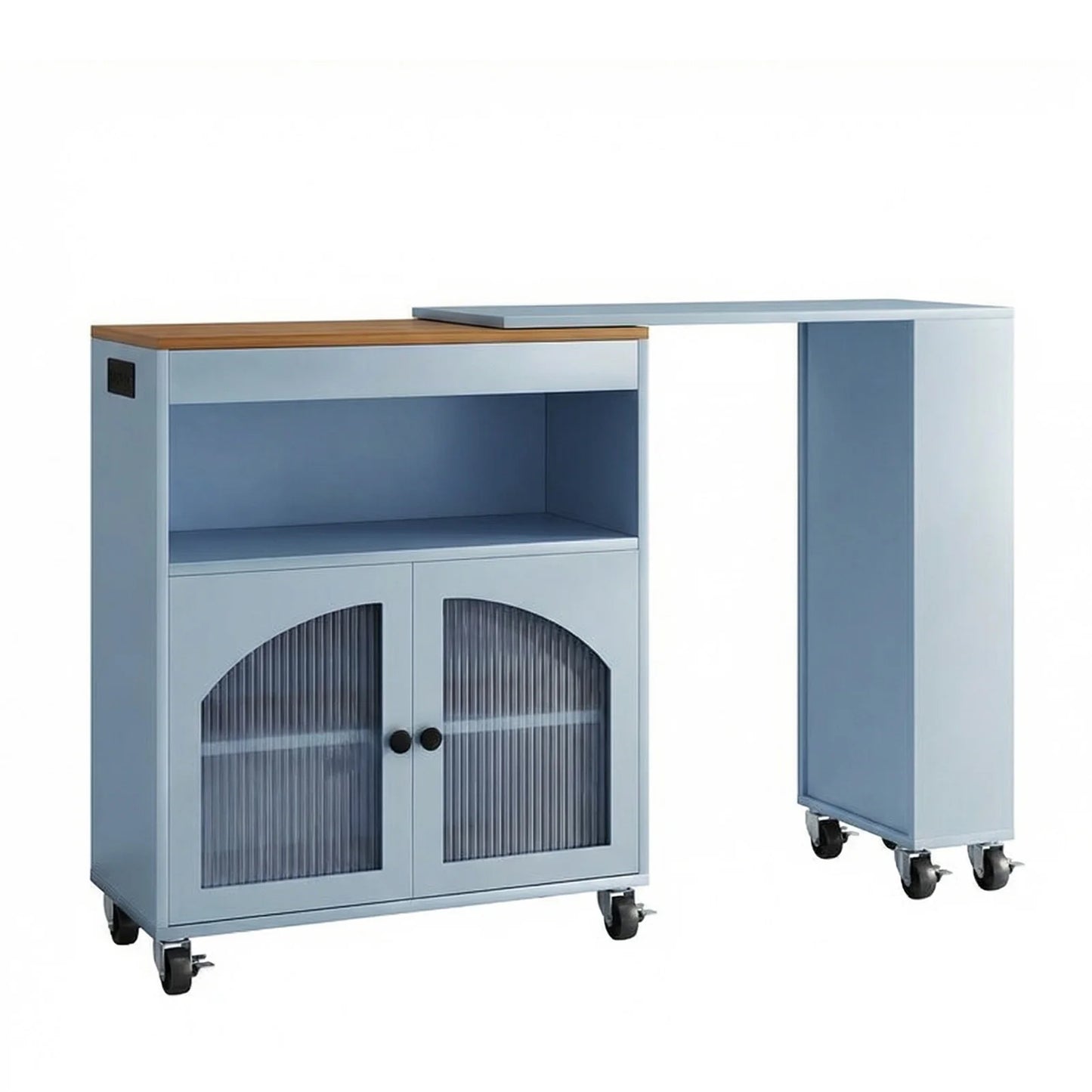 Kitchen Island Cart with Extendable Table, LED & Power Outlets
