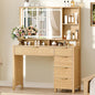 43.3" Glass‑Top Vanity Desk with LED Mirror & 5 Drawers