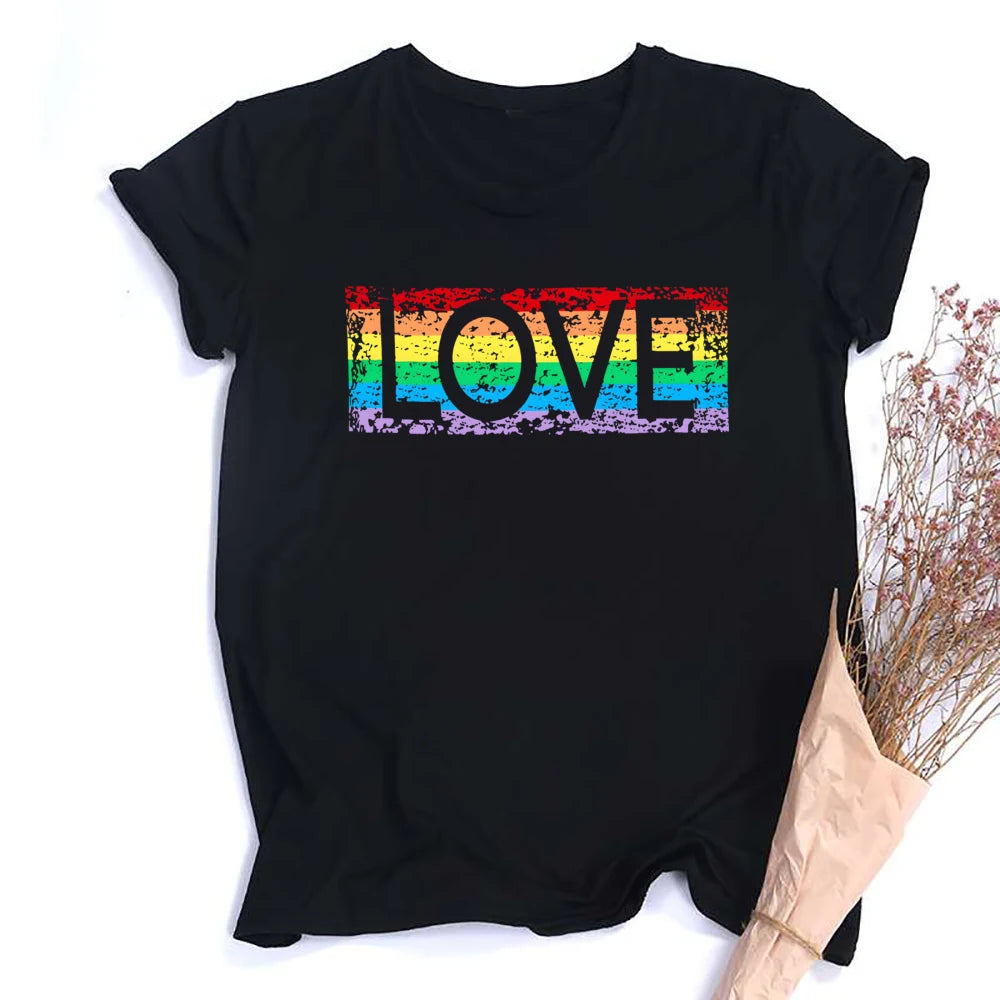 LOVE Pattern Print Girls Rainbow T-shirt Women Tee Shirt LGBT Pride Month T-shirt Love Wins Graphic Tee Summer Women Clothes