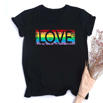 LOVE Pattern Print Girls Rainbow T-shirt Women Tee Shirt LGBT Pride Month T-shirt Love Wins Graphic Tee Summer Women Clothes