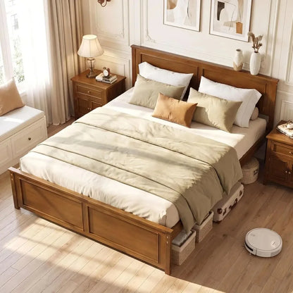 Queen Farmhouse Wood Platform Bed Frame with Headboard