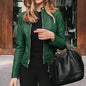 Women’s Slim Fit PU Leather Moto Jacket – Classic Zipper Coat