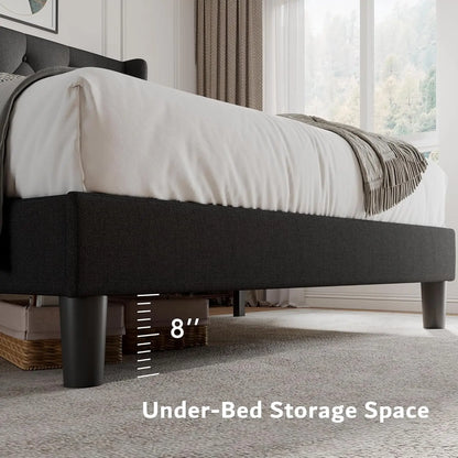 Queen Size Platform Bed Frame with Button Tufted Headboard, Upholstered Bed Frame with Solid Wooden Slats, 8", Customized