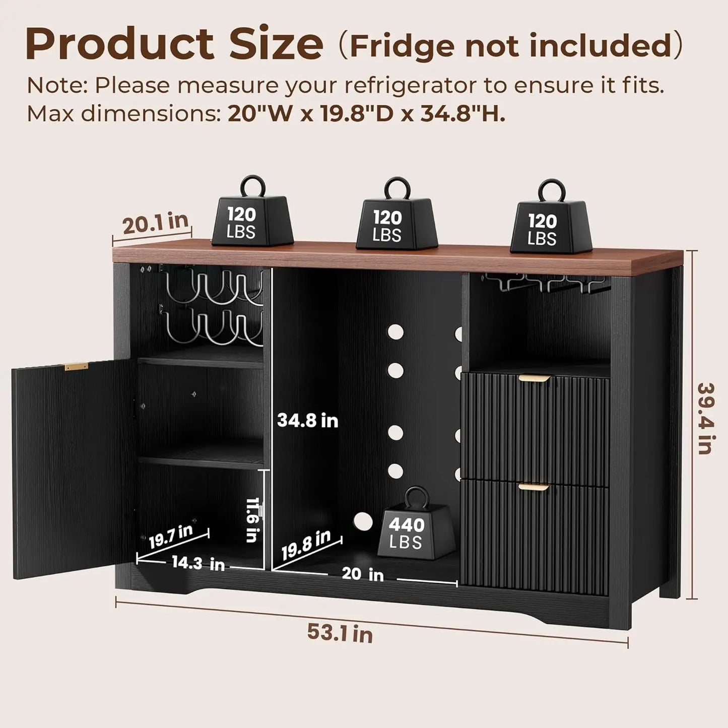 53" Coffee Bar Cabinet with Fridge Space & Storage Drawer (Custom)