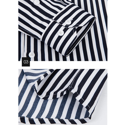 Men's Classic Striped Shirt, Single-breasted Long-sleeved Shirts Autumn New Men Top Red Blue Black Slim Version Male Chemise