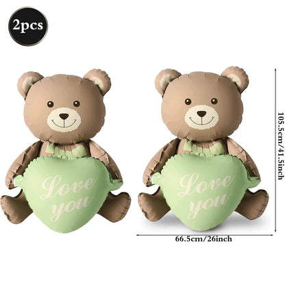 Matte Pink Brown Lying Bear Foil Balloons Love Heart Balloon for Valentines Day Decoration Bear Themed Birthday Wedding Supplies
