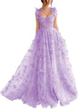 Elegant Corset Evening Gown with Tulle Skirt & 3D Butterfly Appliqués