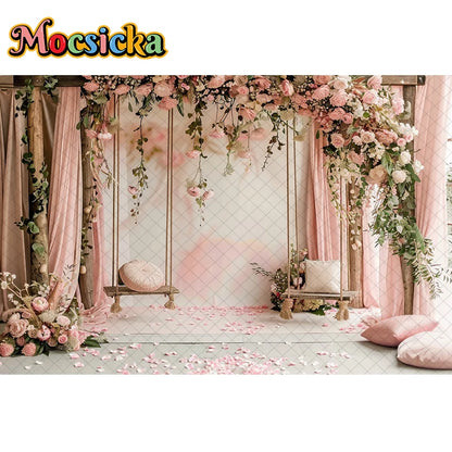 Mocsicka Photography Background Spring Indoor Wreath Cradle Decor Wedding Maternity Adult Kids Portrait Backdrop Photo Studio