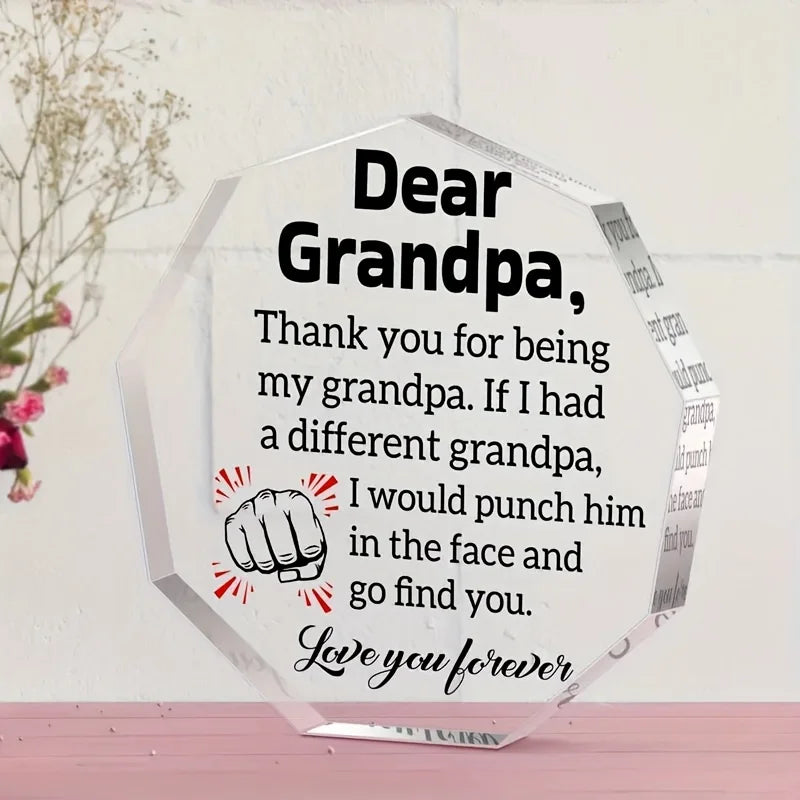 Acrylic Grandpa Appreciation Plaque - Unique Octagon Shape, Sentimental Grandfather Gift for Birthday, Thanksgiving, Christmas,
