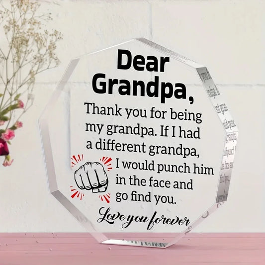Acrylic Grandpa Appreciation Plaque - Unique Octagon Shape, Sentimental Grandfather Gift for Birthday, Thanksgiving, Christmas,