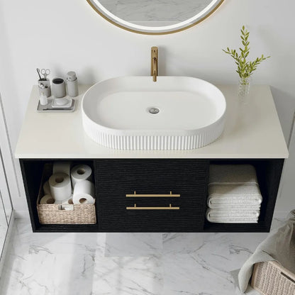 40" Floating Bathroom Vanity with Solid Wood Cabinet & Ceramic Sink