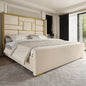 Full Bed Frame with 55" Tall Velvet Headboard – Gold Trim
