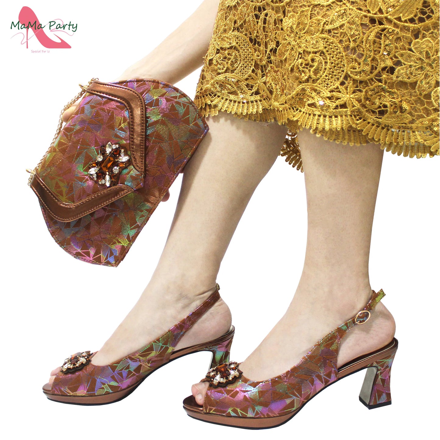 Italian-designed Nigerian shoes and bag set for women.