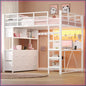 Full Loft Bed w/ L‑Desk, 7 Drawers, LED & USB — White