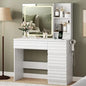 LED Makeup Vanity with 4 Drawers & Open Shelves