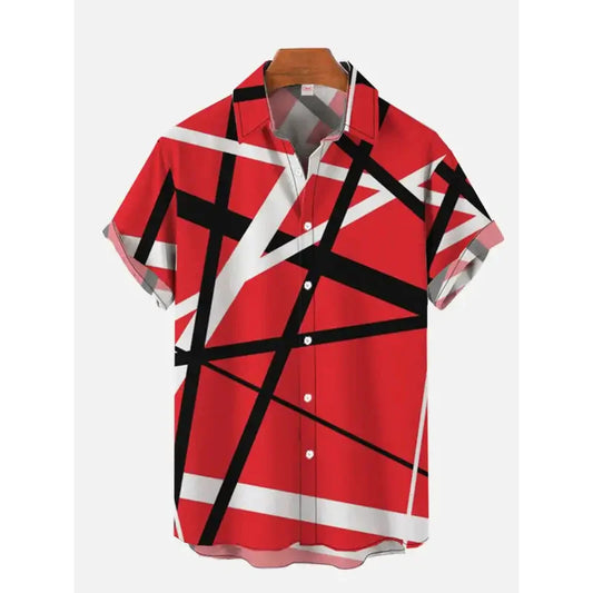Hawaiian short-sleeved shirt with messy line prints, men's lapel fashion top, 2024 new large-sized men's shirt, casual and comfo