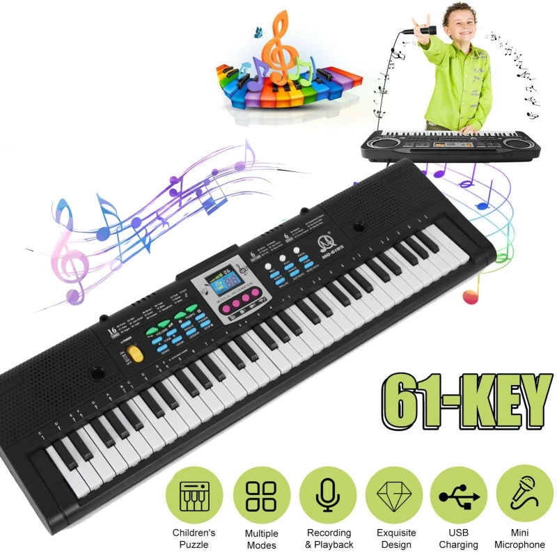 61‑Key Digital Music Electronic Keyboard (Kids · Students · Multifunctional · Microphone Function)
