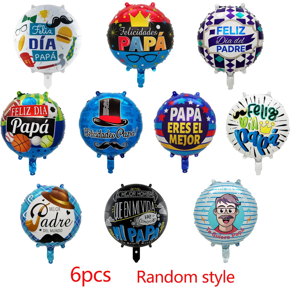 6pcs 18inch English Spanish Happy Father's Day Round Star Balloons Best Dad Helium Balloon Papa Father's Day Party Decorations