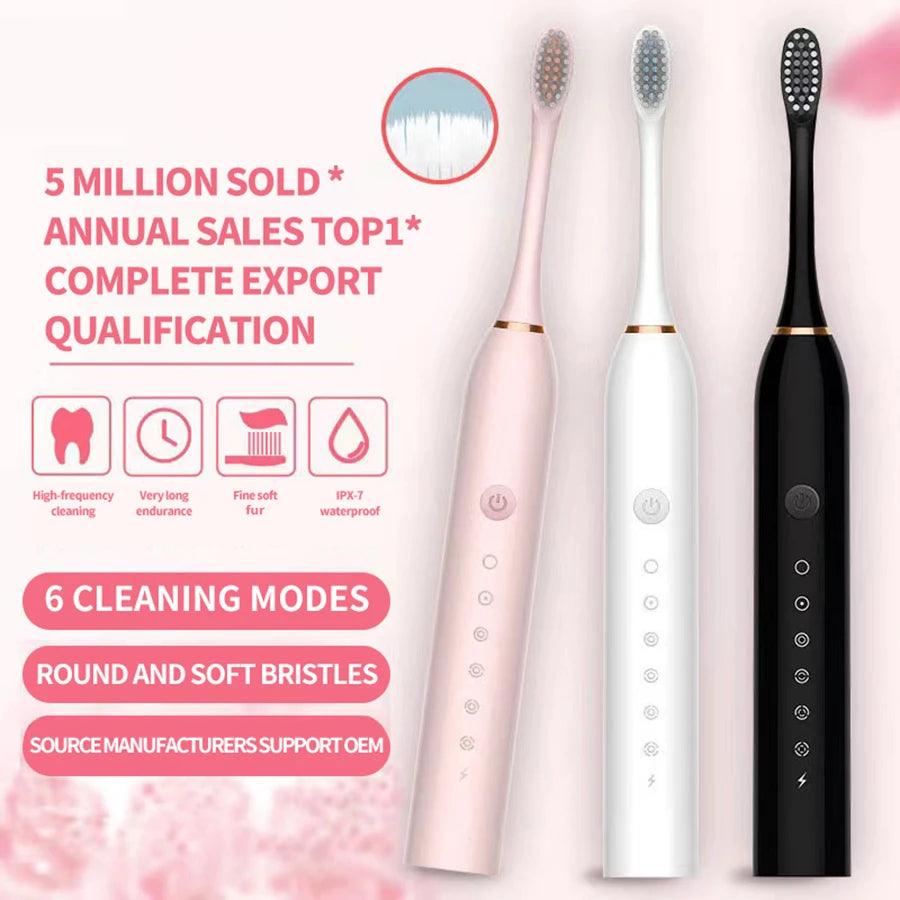 Electric Ultrasonic Toothbrush (Six‑Speed, Smart Sonic, Waterproof, Adult Couple Set)