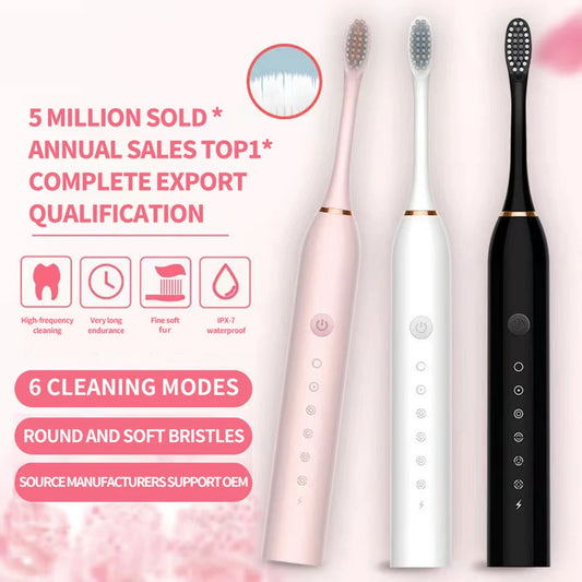 Electric Ultrasonic Toothbrush (Six‑Speed, Smart Sonic, Waterproof, Adult Couple Set)