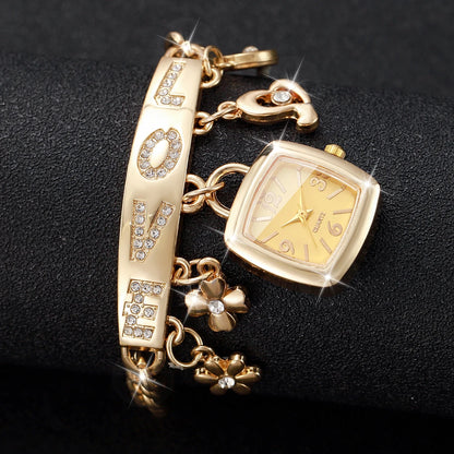 Women’s Luxury Bracelet Watch Set – Square Dial Quartz Wristwatch with Fashion Bracelet (No Box)