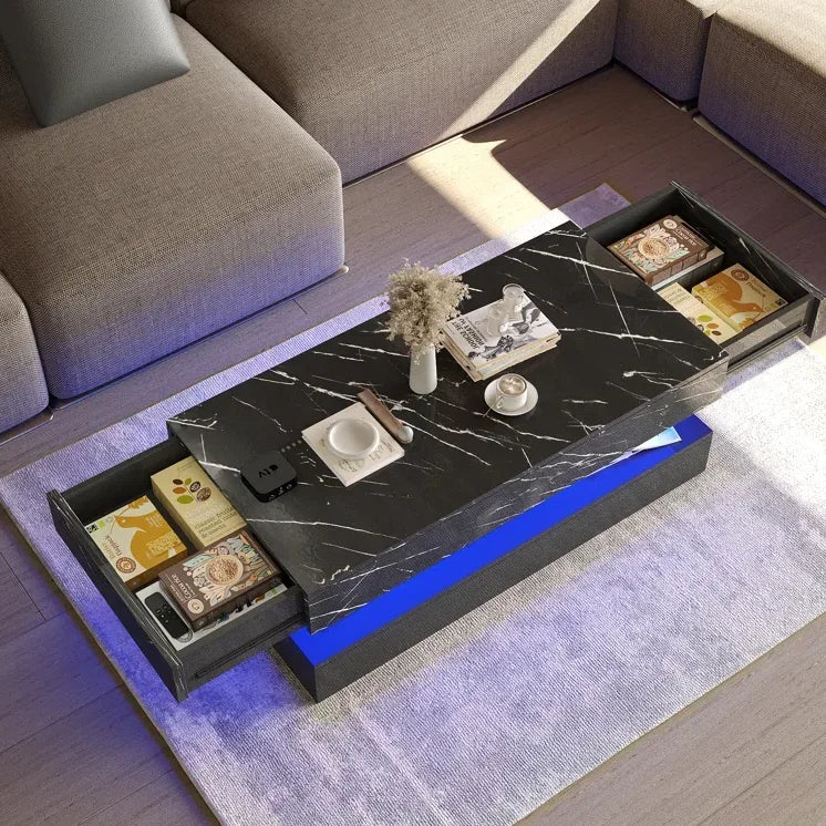 High‑Gloss LED Coffee Table with Storage – Modern Center Table