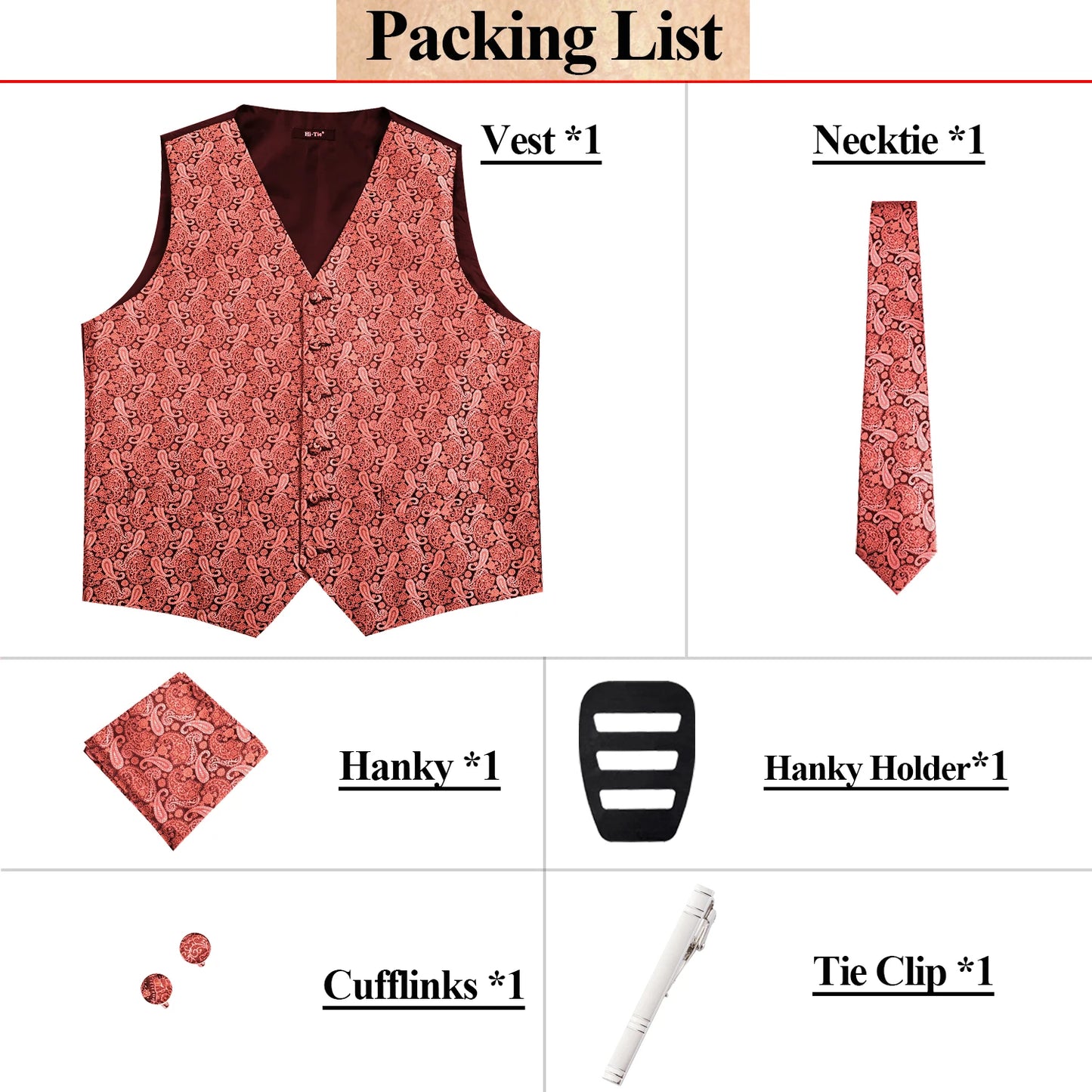 Hi-Tie 20 Color Silk Men's Vests Tie Slim Sleeveless Jacket Hanky Cufflink Waistcoat 4PC Suit