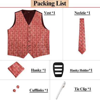 Hi-Tie 20 Color Silk Men's Vests Tie Slim Sleeveless Jacket Hanky Cufflink Waistcoat 4PC Suit