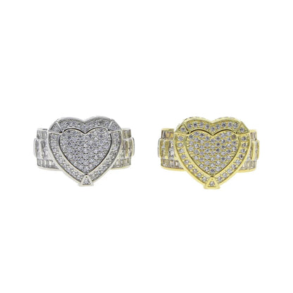 Mother's Day Gift For Girlfriend Hip Hop Gold Color Iced Out 5A Heart Cubic Zirconia Heart CZ Wedding Engagement Ring