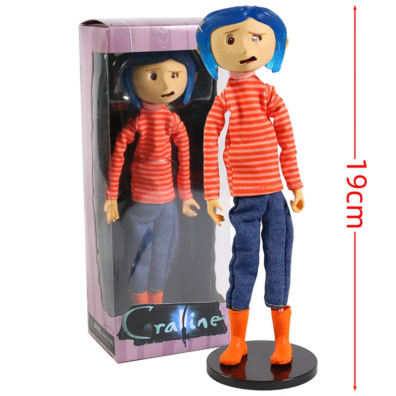 NECA Coraline in Striped Shirt / Yellow Raincoat 7" ABS/PVC Action Figure Toy Doll