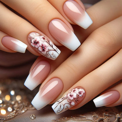 24pcs Gold Stripe Press‑On Nails – Long Square Full Cover Tips