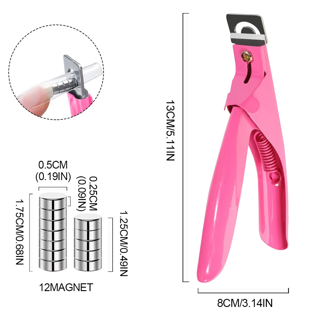 Acrylic Nail Cutter Kit - Stainless Steel Clipper and Scissors for U-Word False Tips, Manicure Tools Set with Straight Cut and 12pcs Magnet