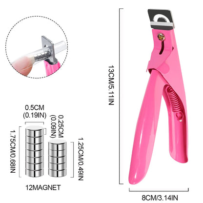 Acrylic Nail Cutter Kit - Stainless Steel Clipper and Scissors for U-Word False Tips, Manicure Tools Set with Straight Cut and 12pcs Magnet
