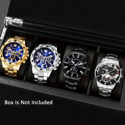 4pcs fashionable men's quartz watch - stainless steel strap, round zinc alloy case, electronic sports