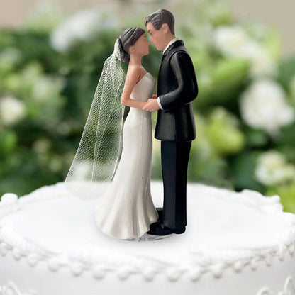 Elegant Bride & Groom Wedding Cake Topper with Veil – 4.3" Decoration