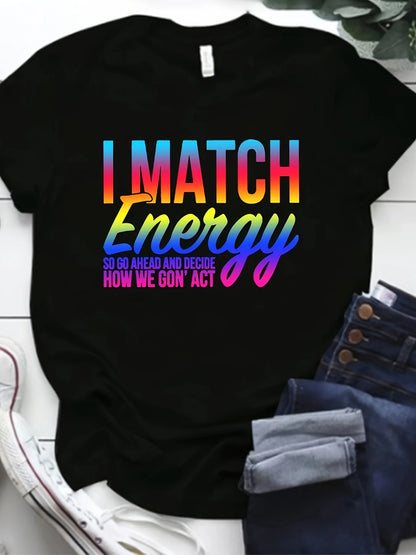 Plus Size Letter Print T-Shirt Casual Crew Neck Short Sleeve T-Shirt Women's Plus Size Clothing