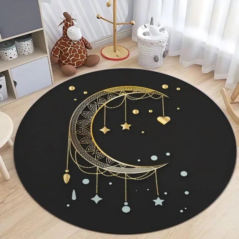 Astrology Moon Stars  Print Round Area Rugs Home Carpet Non Slip Washable Rug Kitchen Living Room Bedroom Dining Room Floor Mat