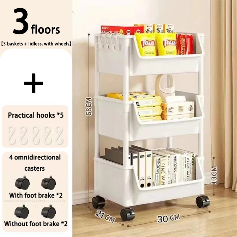 Mobile Kitchen Organizer Rack — Snack, Toy & Book Trolley w/ Wheels