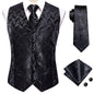 Hi-Tie 20 Color Silk Men's Vests Tie Slim Sleeveless Jacket Hanky Cufflink Waistcoat 4PC Suit