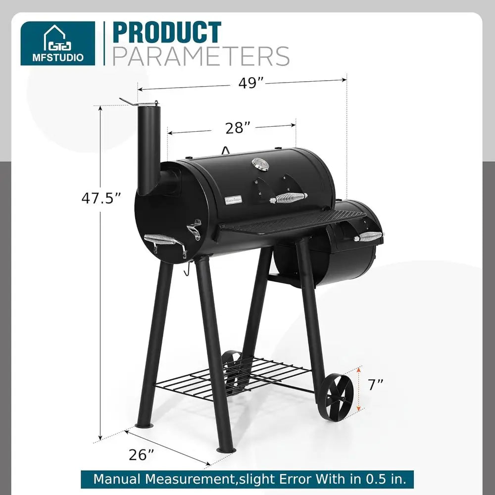 Heavy‑Duty Charcoal &amp; Wood Offset Smoker Grill (512 sq. in.)