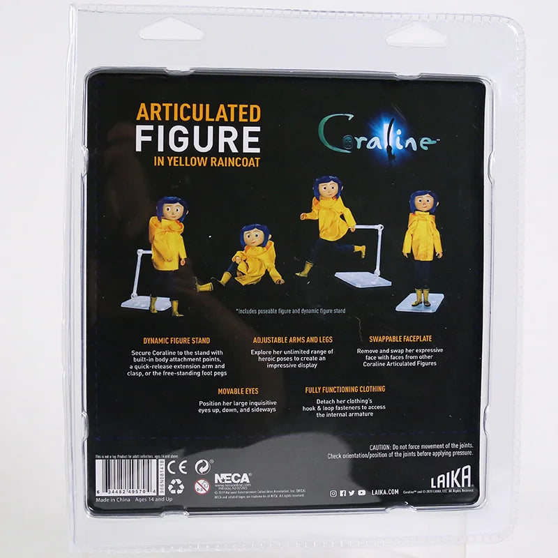NECA Coraline in Striped Shirt / Yellow Raincoat 7" ABS/PVC Action Figure Toy Doll